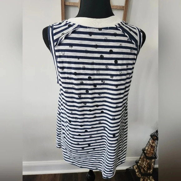 Stateside Striped and Polka Dot Navy and White Tank Top Womens Small - Picture 5 of 6